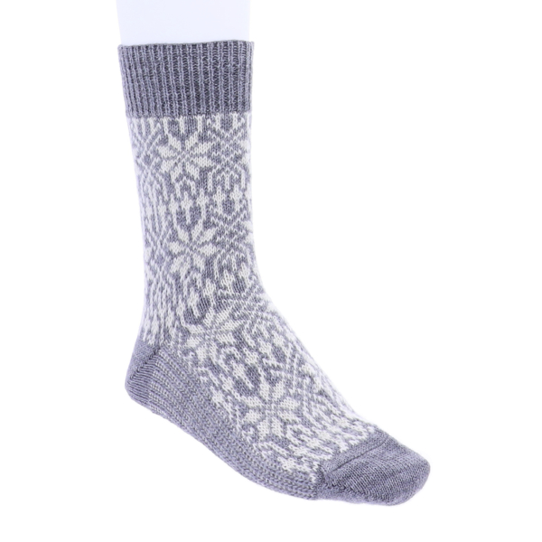 Hirsch Natur | Norweger Socken | Hellgrau-Natur | Sternenmuster | 100% Schurwolle