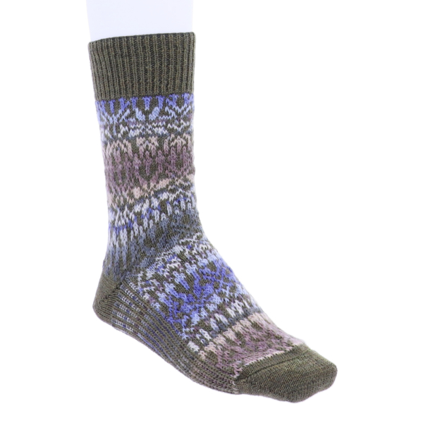 Hirsch Natur | Norweger Socken | Khaki-Bunt | Sternenmuster | 100% Schurwolle