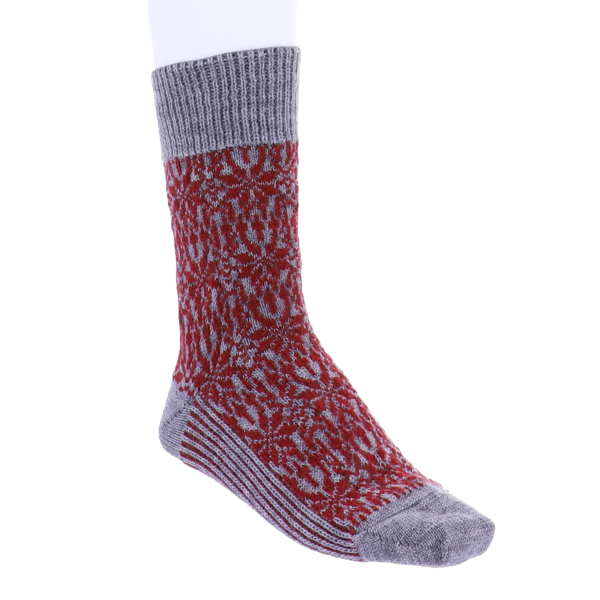 Hirsch Natur | Norweger Socken | Grau-Mohn | Sternenmuster | 100% Schurwolle