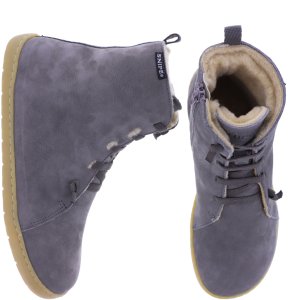 Snipe | Barefoot Boots | Gris-Grau | Leder-Lammfellfutter | 05286-020 | Damen Stiefeletten