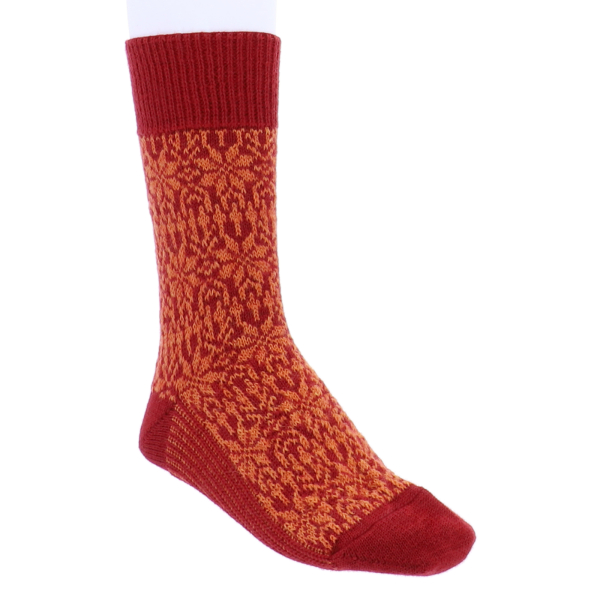 Hirsch Natur | Norweger Socken | Hummer-Orange | Sternenmuster | 100% Schurwolle